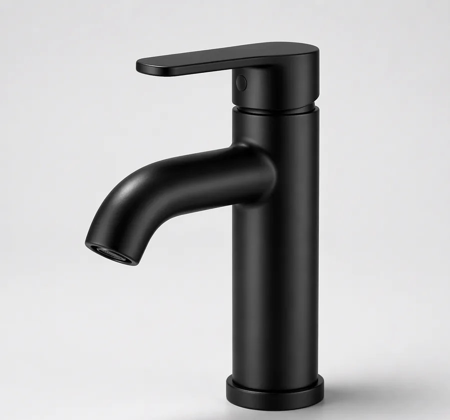 Matte black single-hole basin faucet from the BathVela basin faucet collection