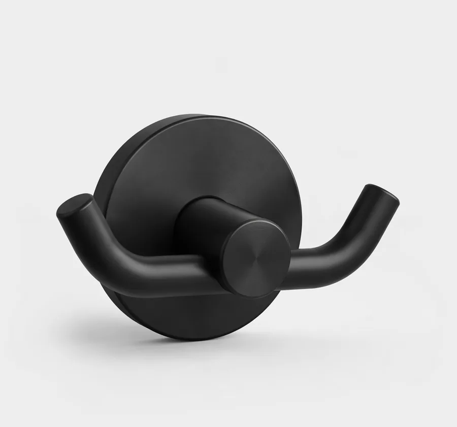 Matte black double robe hook in SUS304 stainless steel